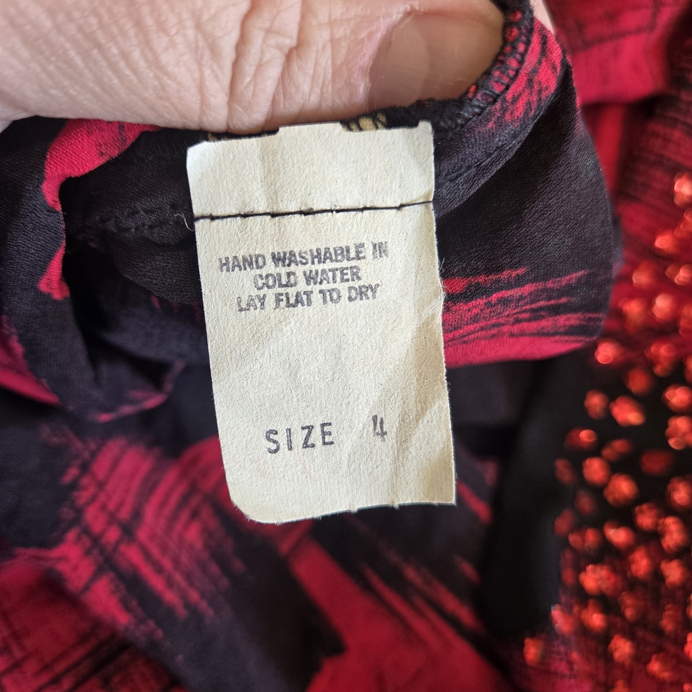 Neiman Marcus Red Black Metallic Cocktail Dress Size 4 Short Sleeve Party - Picture 8 of 11